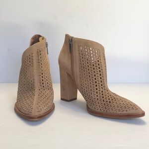 Vince Camuto Lorna Blush Side Asymmetrical Pointed Toe Block Heel Leather Boots